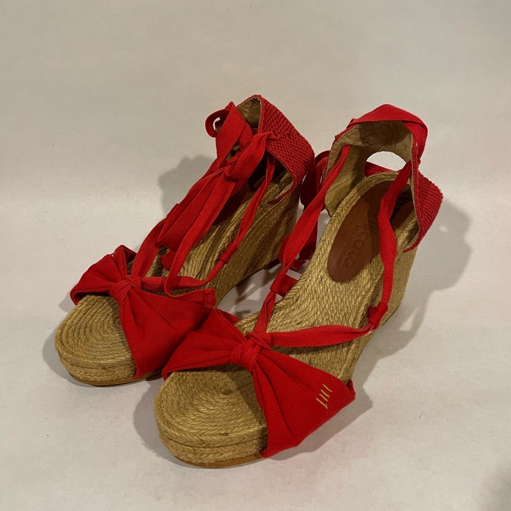Viscata Barcelona Tamariu Red Canvas Wedge Espadrille Strappy Sandals